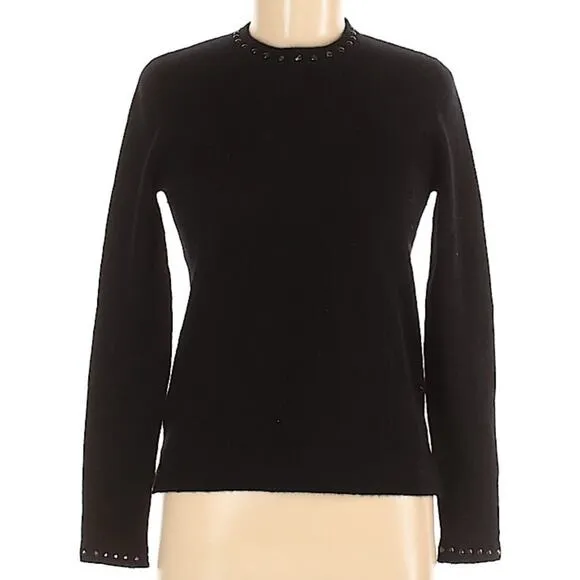 127 Miles Malibu Britt Black Crew Neck Studded 100% Cashmere Sweater XS