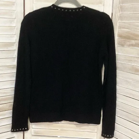 127 Miles Malibu Britt Black Crew Neck Studded 100% Cashmere Sweater XS