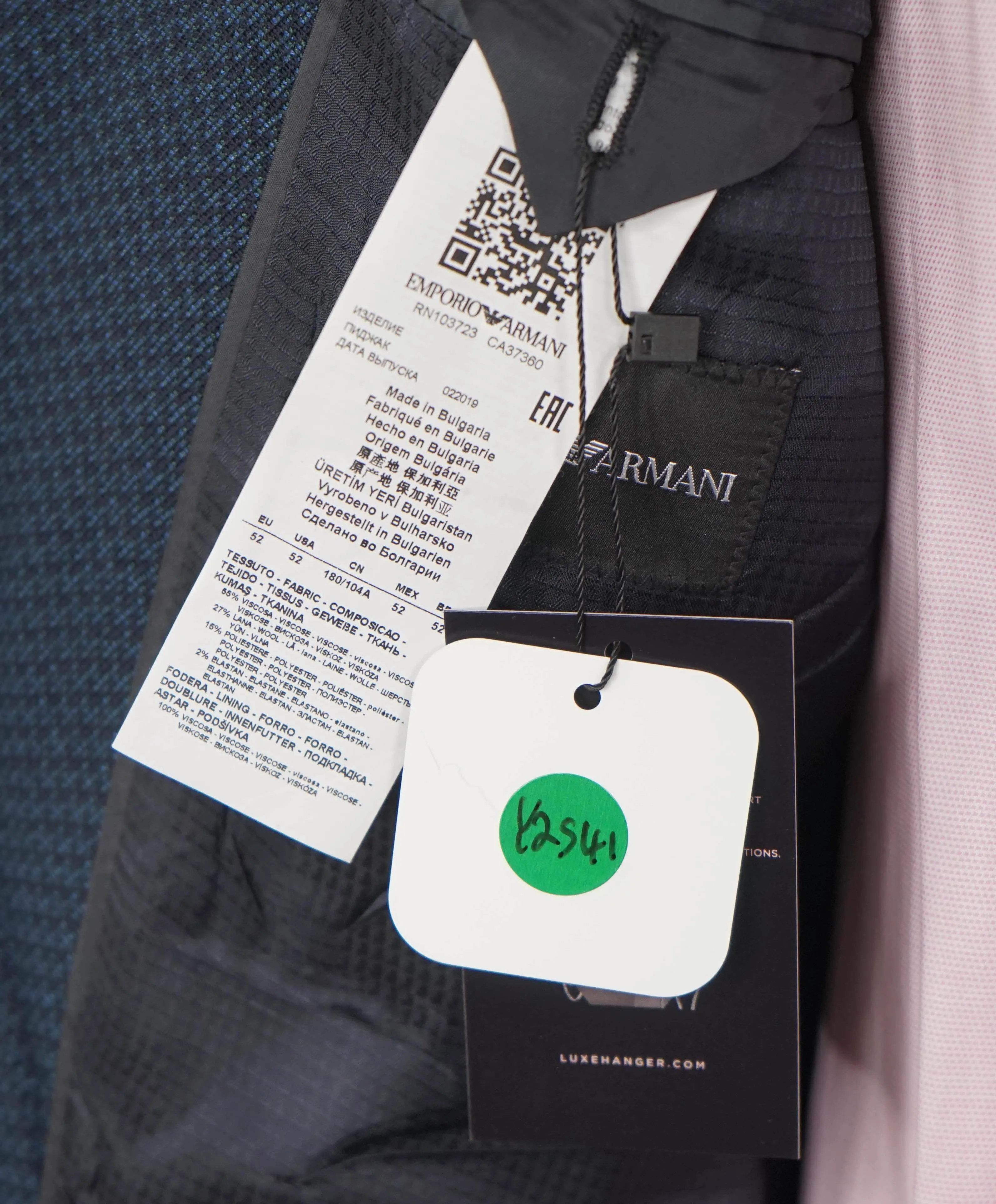 $1,595 EMPORIO ARMANI- *G lIne* Green/Blue Geometric Pattern Blazer - 42R