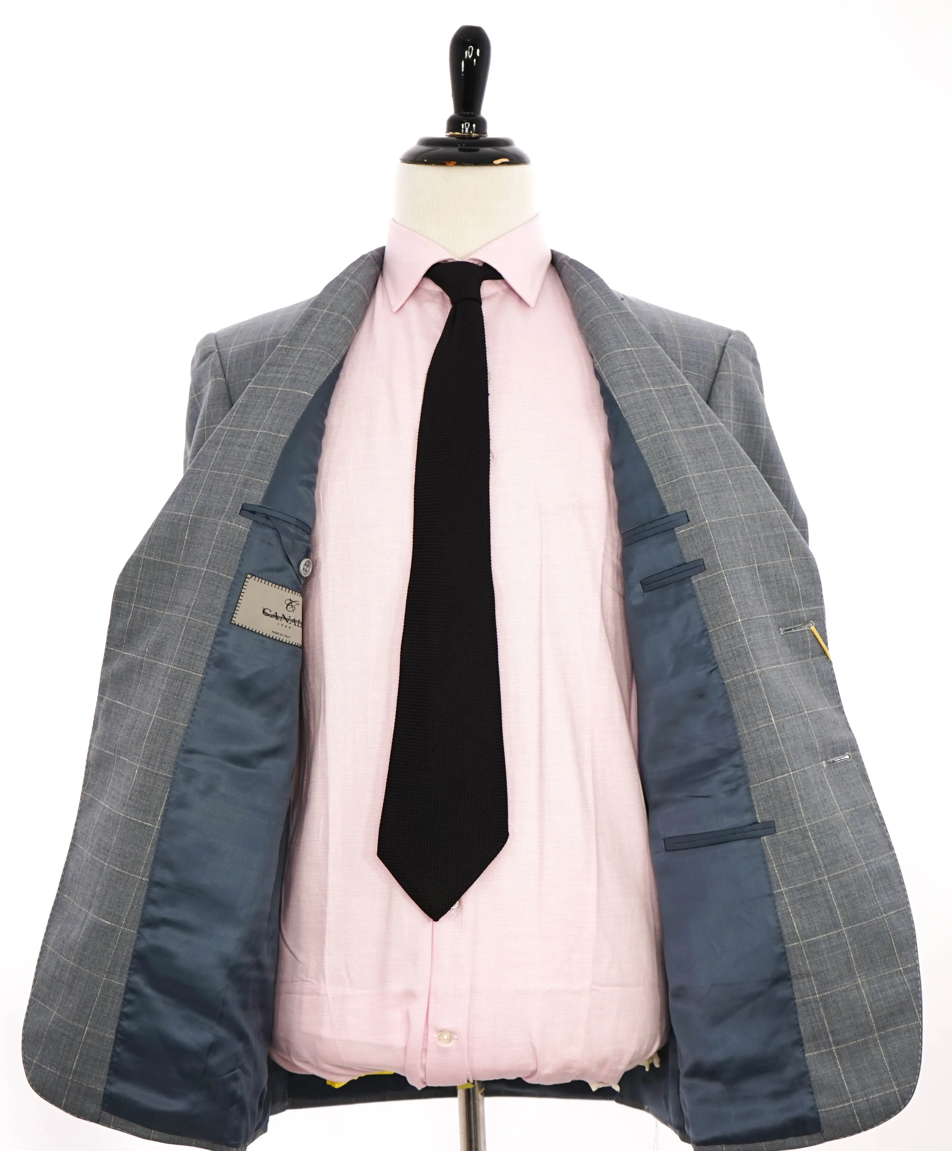 $1,895 CANALI - Baby Blue / Ivory Windowpane Check Blazer - 40R