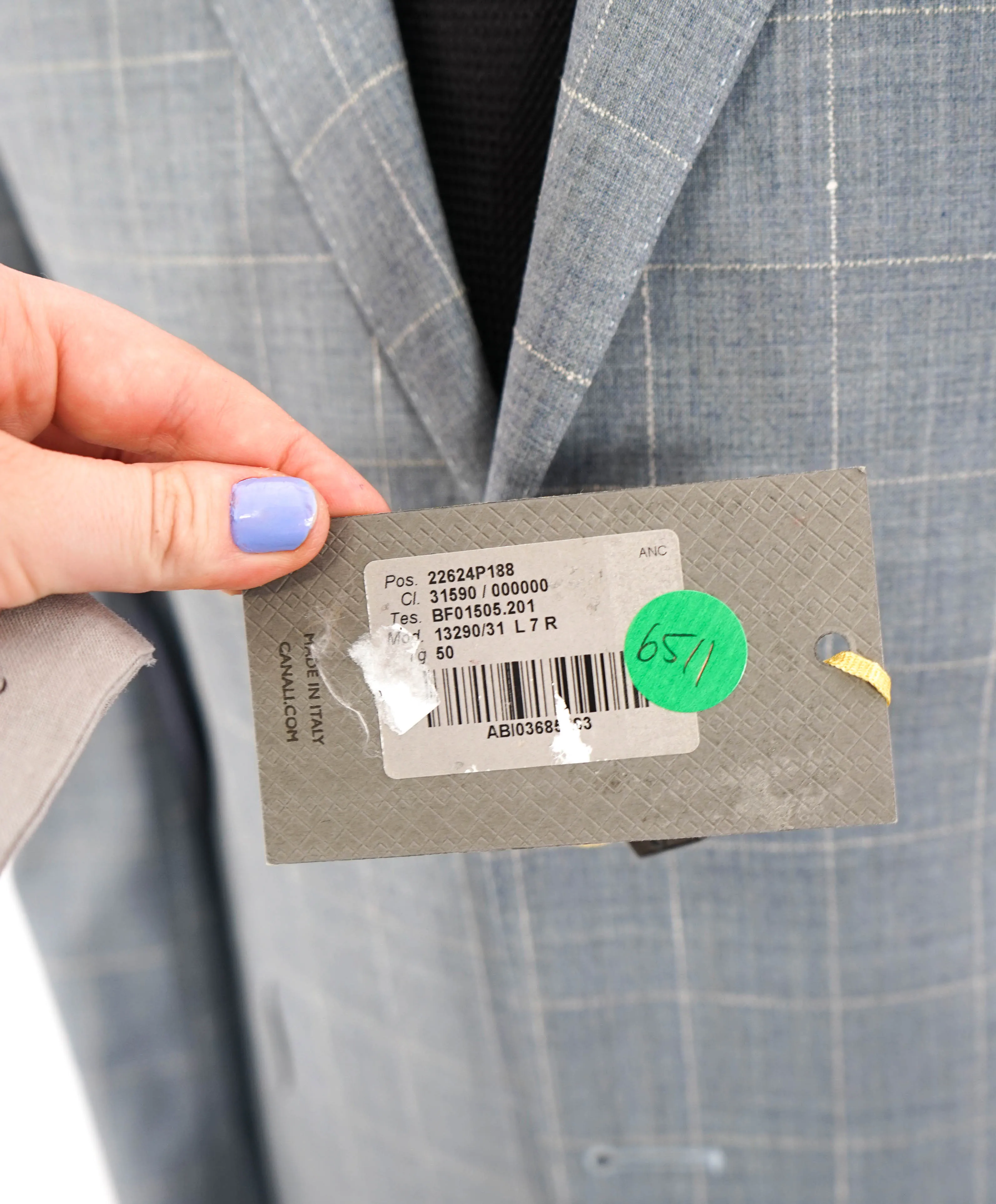 $1,895 CANALI - Baby Blue / Ivory Windowpane Check Blazer - 40R