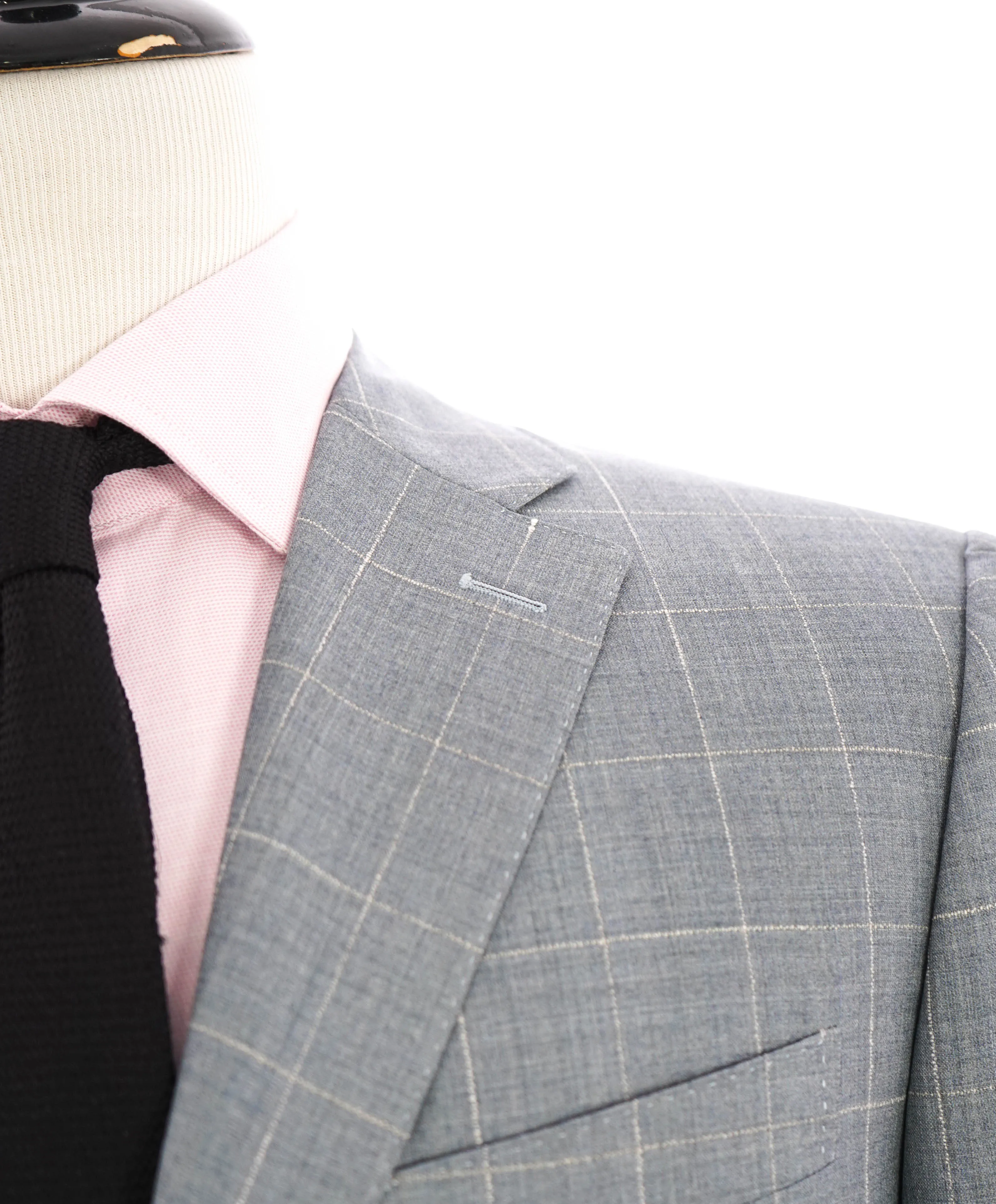 $1,895 CANALI - Baby Blue / Ivory Windowpane Check Blazer - 40R