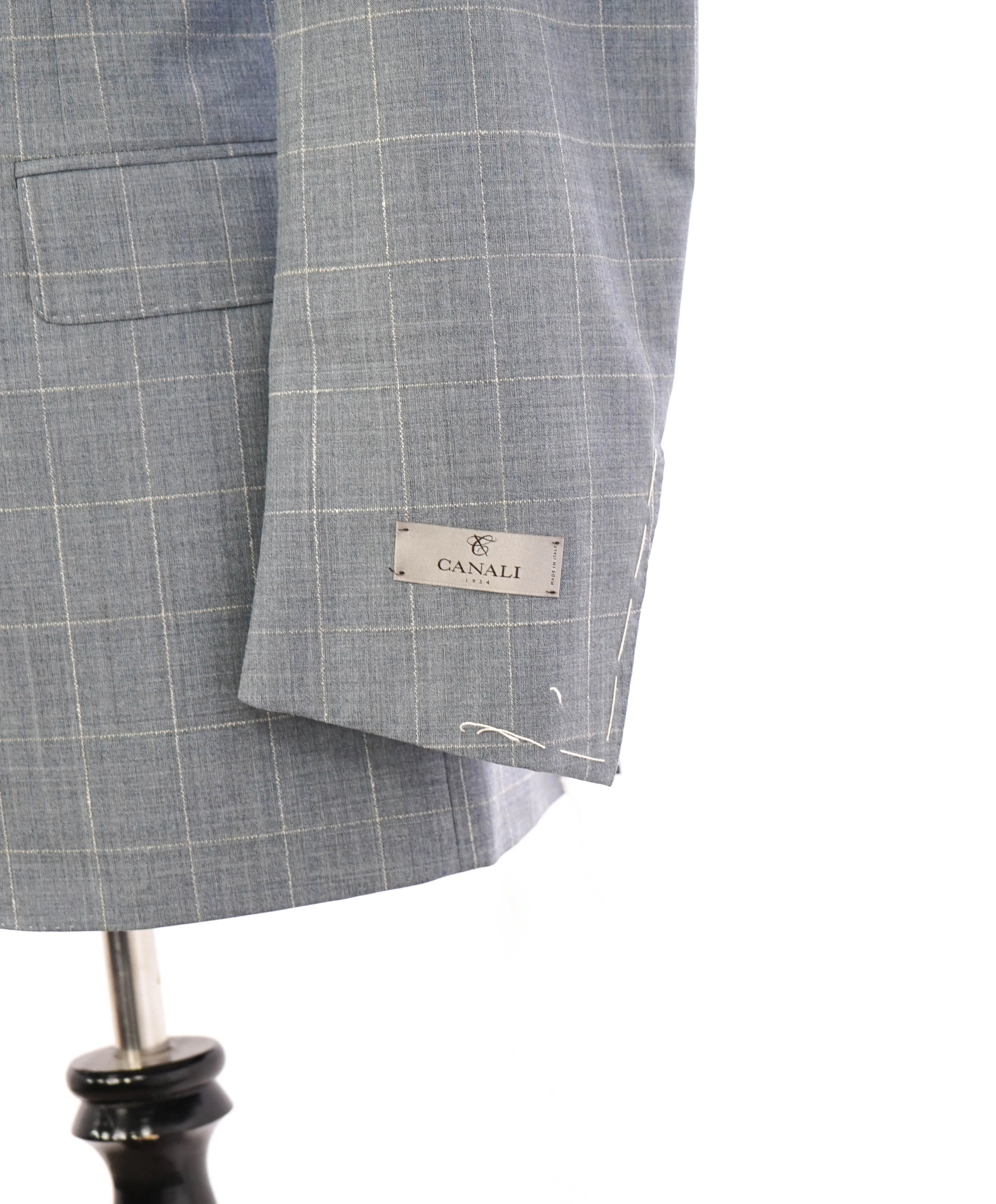 $1,895 CANALI - Baby Blue / Ivory Windowpane Check Blazer - 40R