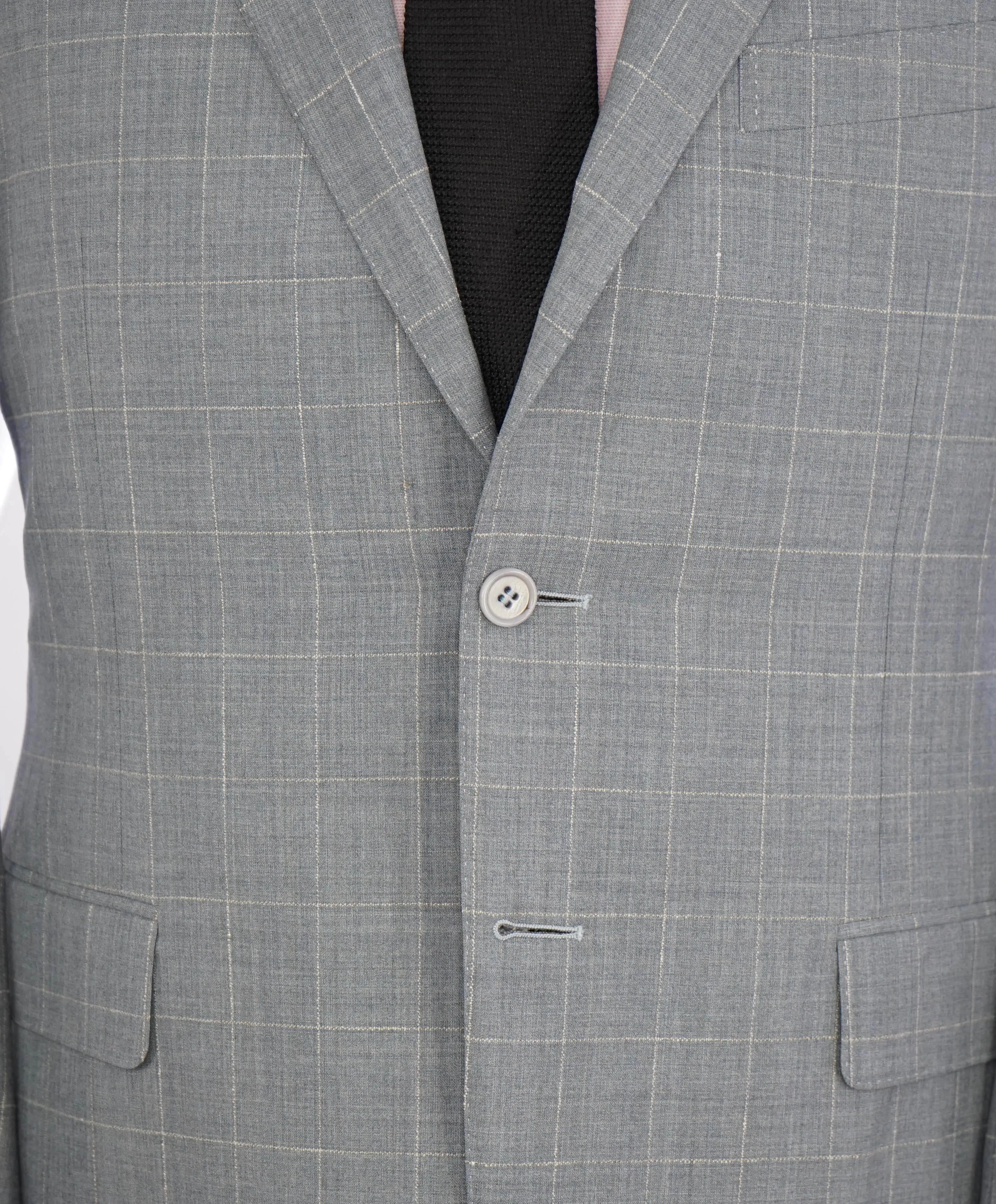 $1,895 CANALI - Gray Windowpane Textured Light Wool Blazer - 40R