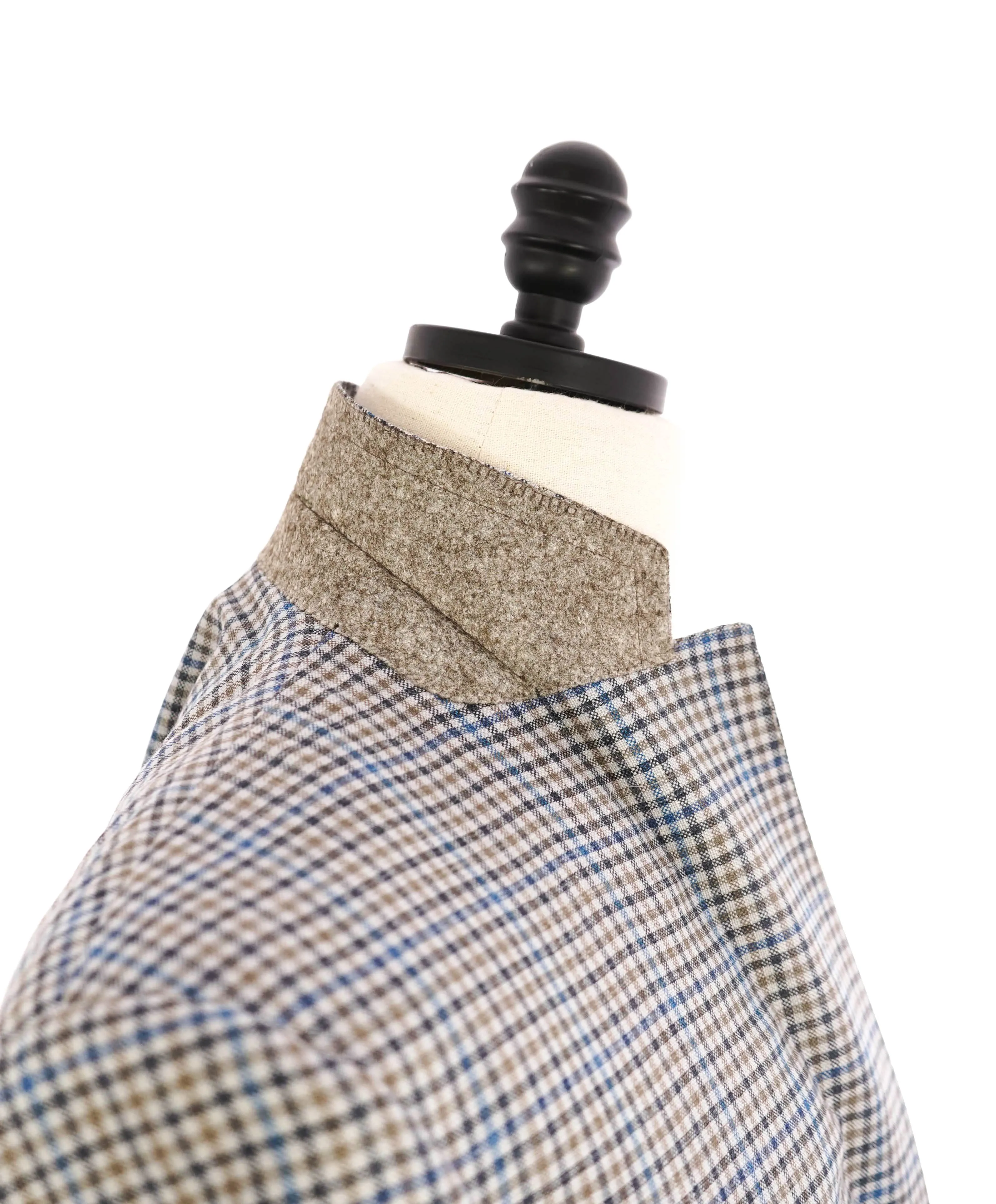 $1,895 CANALI - Tan Blue Gingham Check Lapel Blazer - 46R