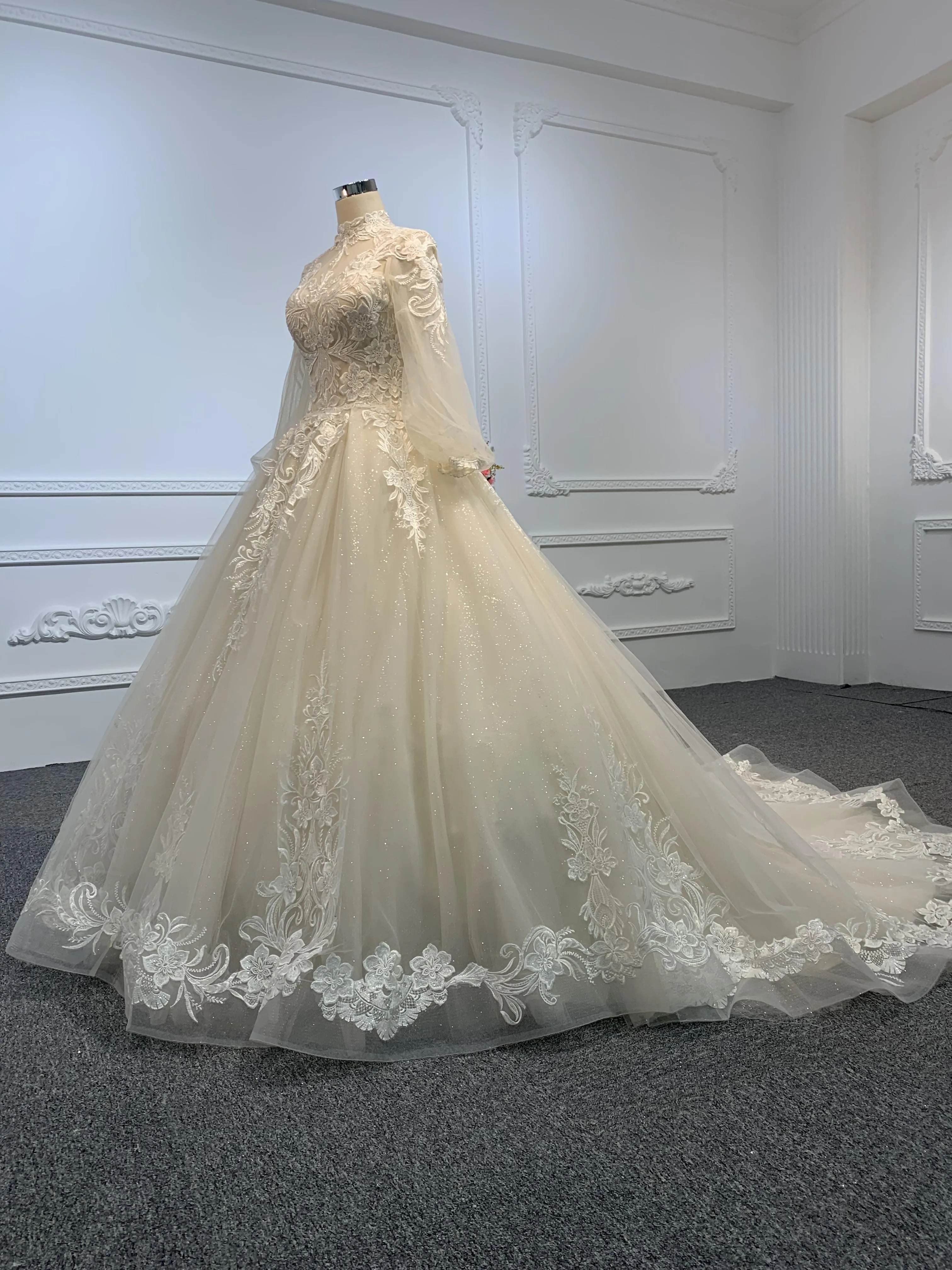 29601-The Champagne Embroidered A-line Wedding Gown