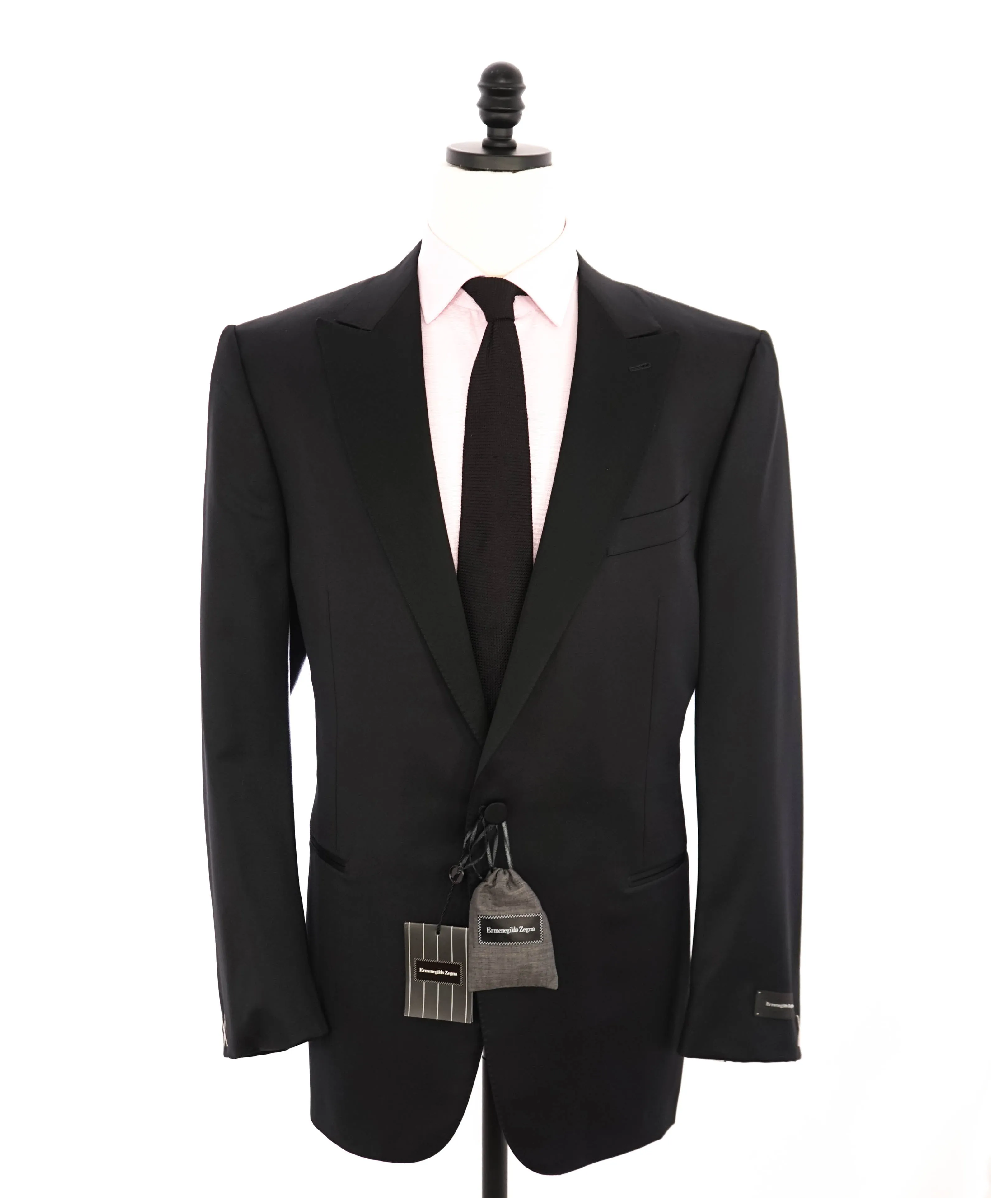 $2,995 ERMENEGILDO ZEGNA - PEAK LAPEL Black Wool Tuxedo- 48R 44W