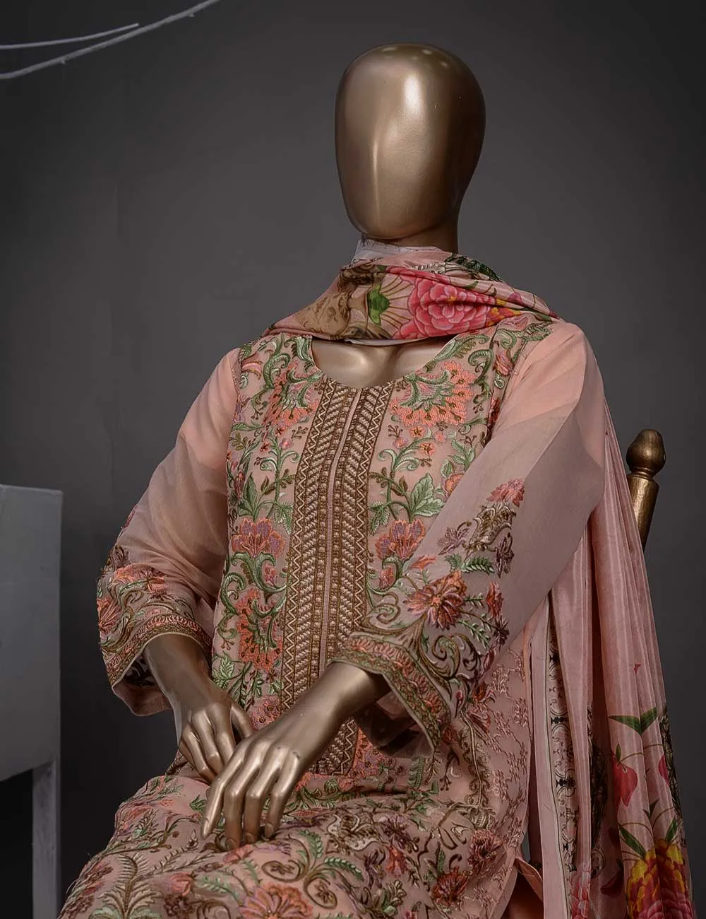 3 Pc Khaddi Lawn Unstitched Embroidered Dress (TP-01)
