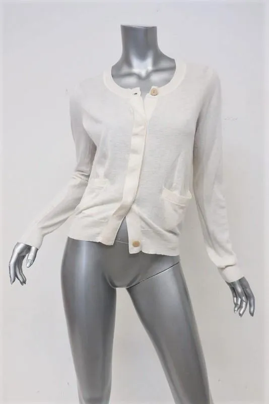 3.1 Phillip Lim Crochet-Back Cardigan Cream Cotton-Cashmere Sweater Size Small