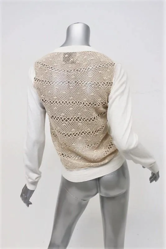 3.1 Phillip Lim Crochet-Back Cardigan Cream Cotton-Cashmere Sweater Size Small