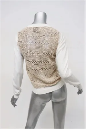 3.1 Phillip Lim Crochet-Back Cardigan Cream Cotton-Cashmere Sweater Size Small
