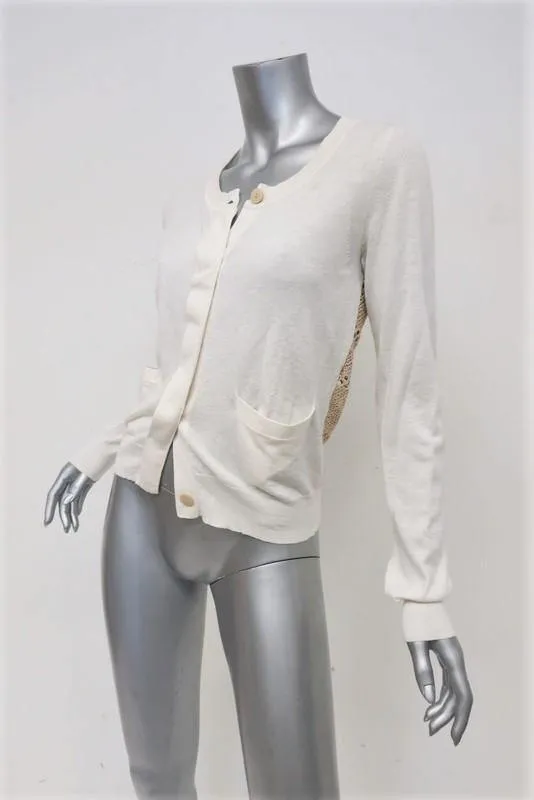 3.1 Phillip Lim Crochet-Back Cardigan Cream Cotton-Cashmere Sweater Size Small
