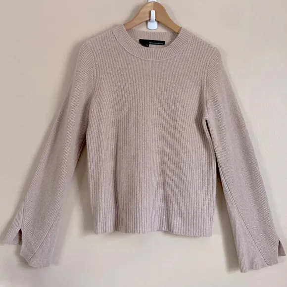 360Cashmere - Ribbed Knit Sweater Crew Neck Long Sleeve with Cuff Slits
