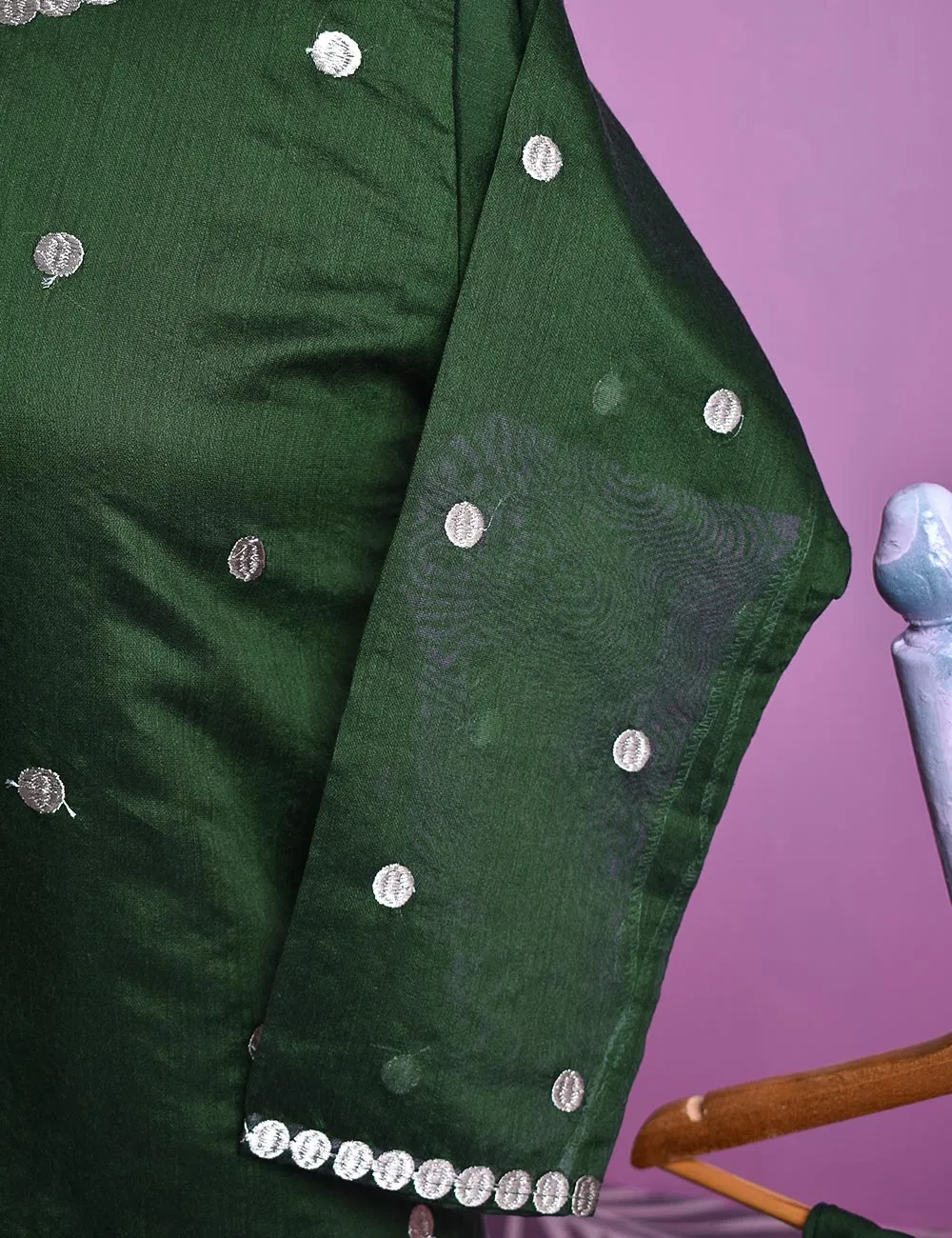 3PC Paper Cotton Stitched Embroidered Dress With Net Embroidered Dupatta  - Gracious (RTW-15-Green)