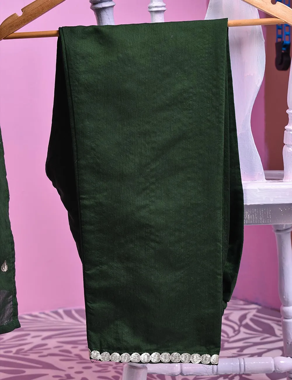 3PC Paper Cotton Stitched Embroidered Dress With Net Embroidered Dupatta  - Gracious (RTW-15-Green)