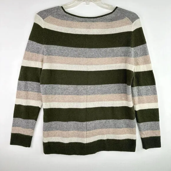 41 Hawthorn Women Green Grey Tan Striped SOFT No Itch 100% Cashmere Sweater 3X