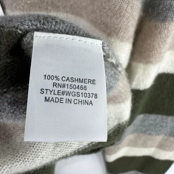 41 Hawthorn Women Green Grey Tan Striped SOFT No Itch 100% Cashmere Sweater 3X