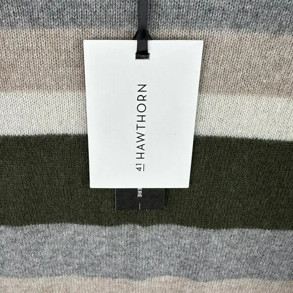 41 Hawthorn Women Green Grey Tan Striped SOFT No Itch 100% Cashmere Sweater 3X