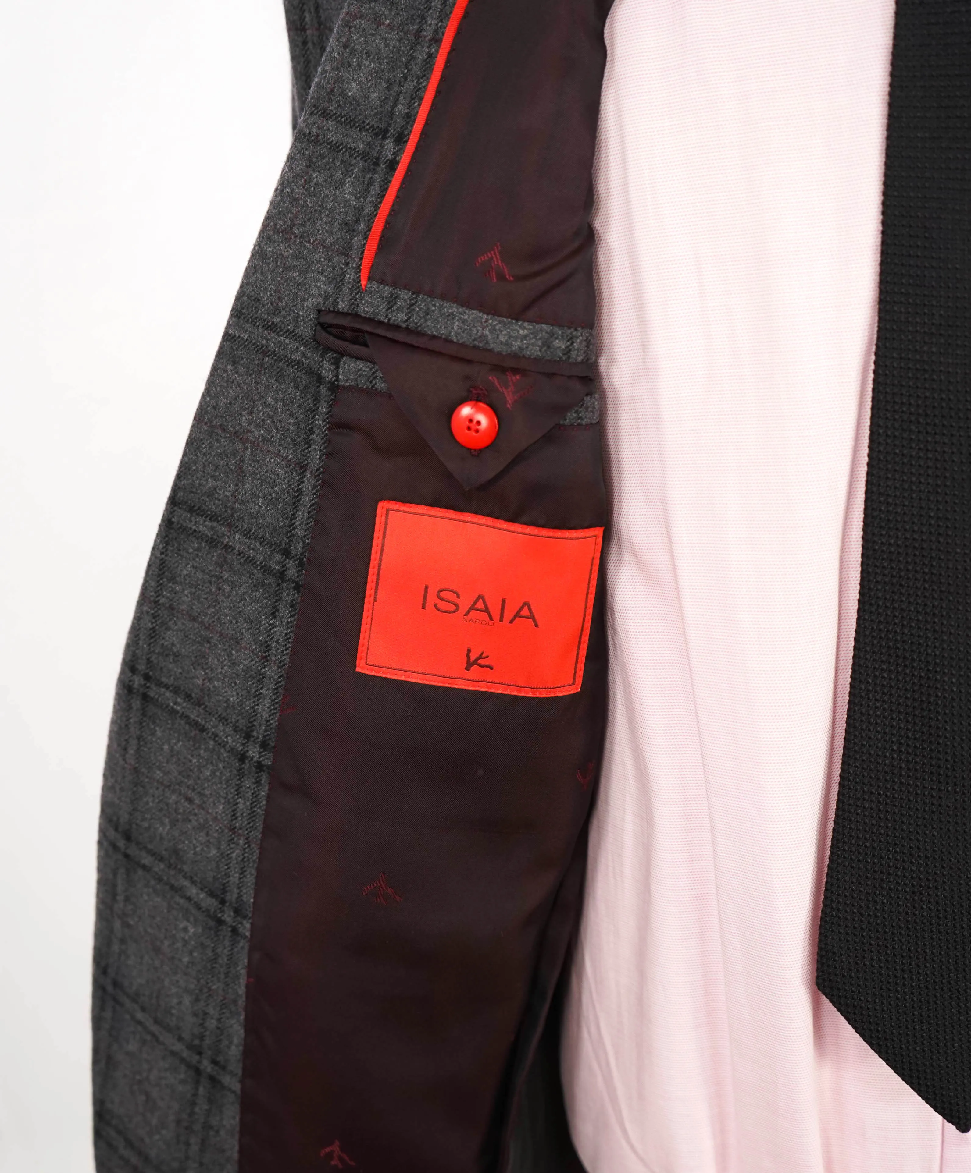 $4,695 ISAIA - WOOL / CASHMERE Gray Plaid Check "BASE S" Blazer - 42R