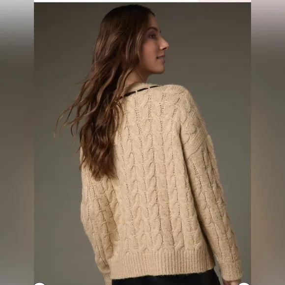 (65)New Francesca’s Tara Lace Ribbon Cable Knit Pullover Sweater