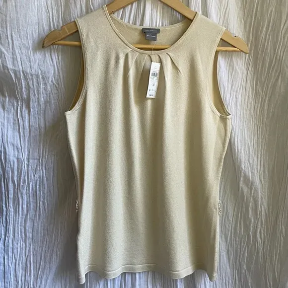 80%OFF❣️NWT Ann Taylor Champagne Silk/Wool Blazer, 8 &amp; Tank Top, M, 2 Pc SET
