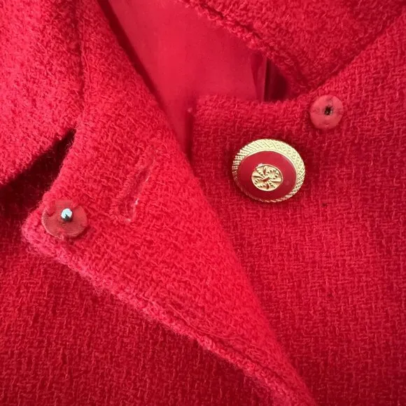 80s Vintage Union Made Cherry Red 92% Wool Blend Gold Button Blazer Size 16 / XL