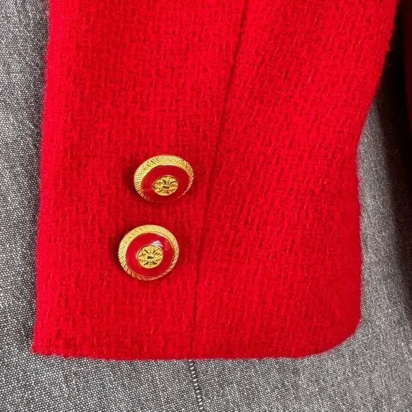 80s Vintage Union Made Cherry Red 92% Wool Blend Gold Button Blazer Size 16 / XL