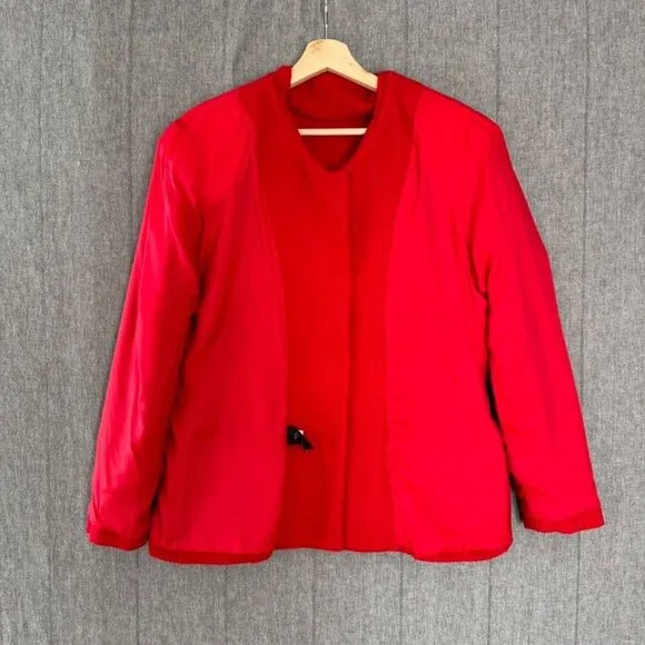 80s Vintage Union Made Cherry Red 92% Wool Blend Gold Button Blazer Size 16 / XL