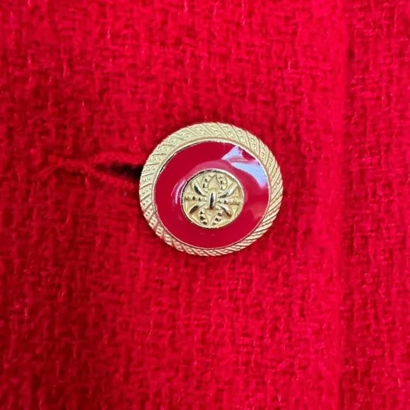 80s Vintage Union Made Cherry Red 92% Wool Blend Gold Button Blazer Size 16 / XL