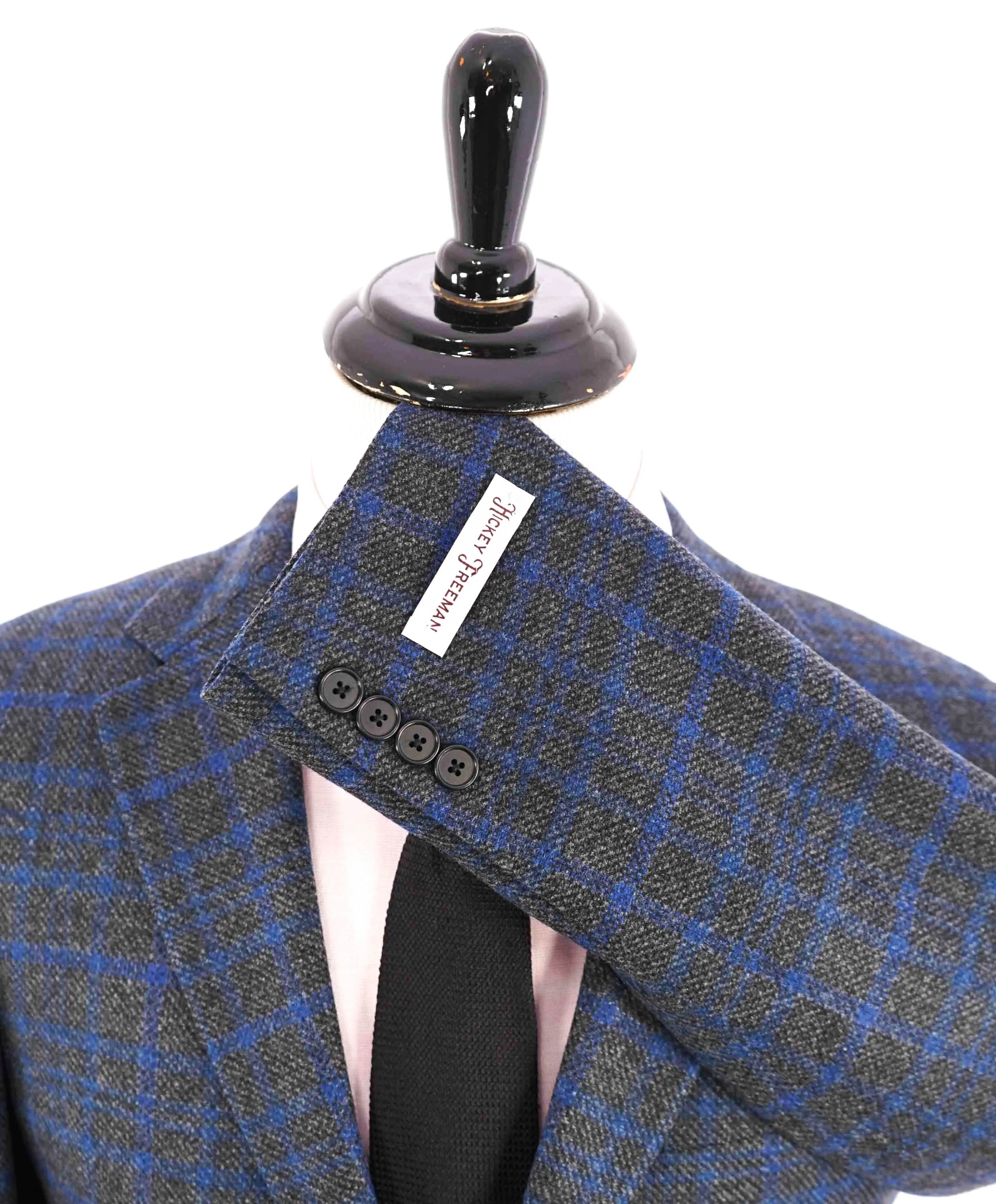 $895 HICKEY FREEMAN - Blue & Gray Check Plaid CASHMERE & WOOL Blazer - 38R