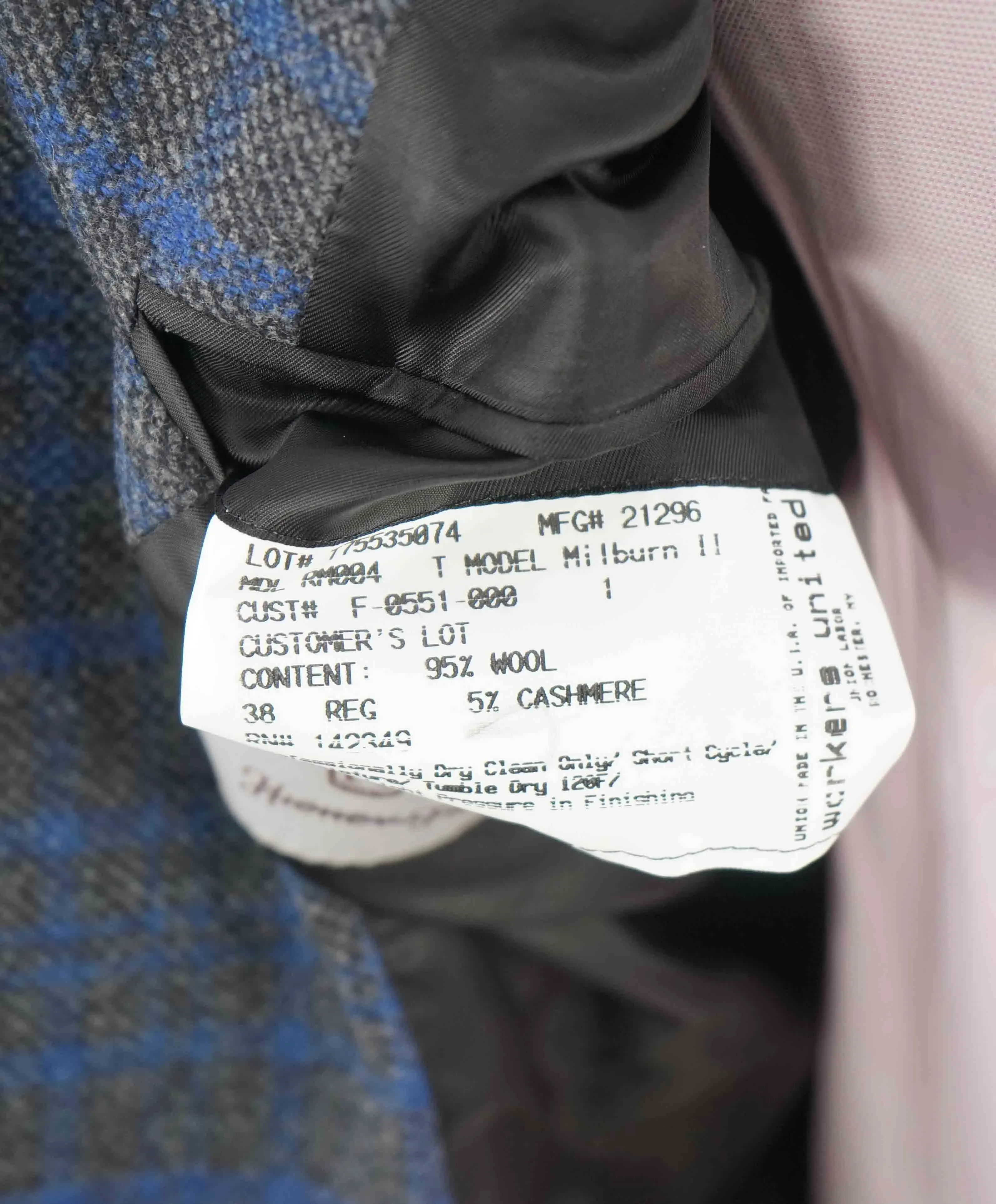 $895 HICKEY FREEMAN - Blue & Gray Check Plaid CASHMERE & WOOL Blazer - 38R
