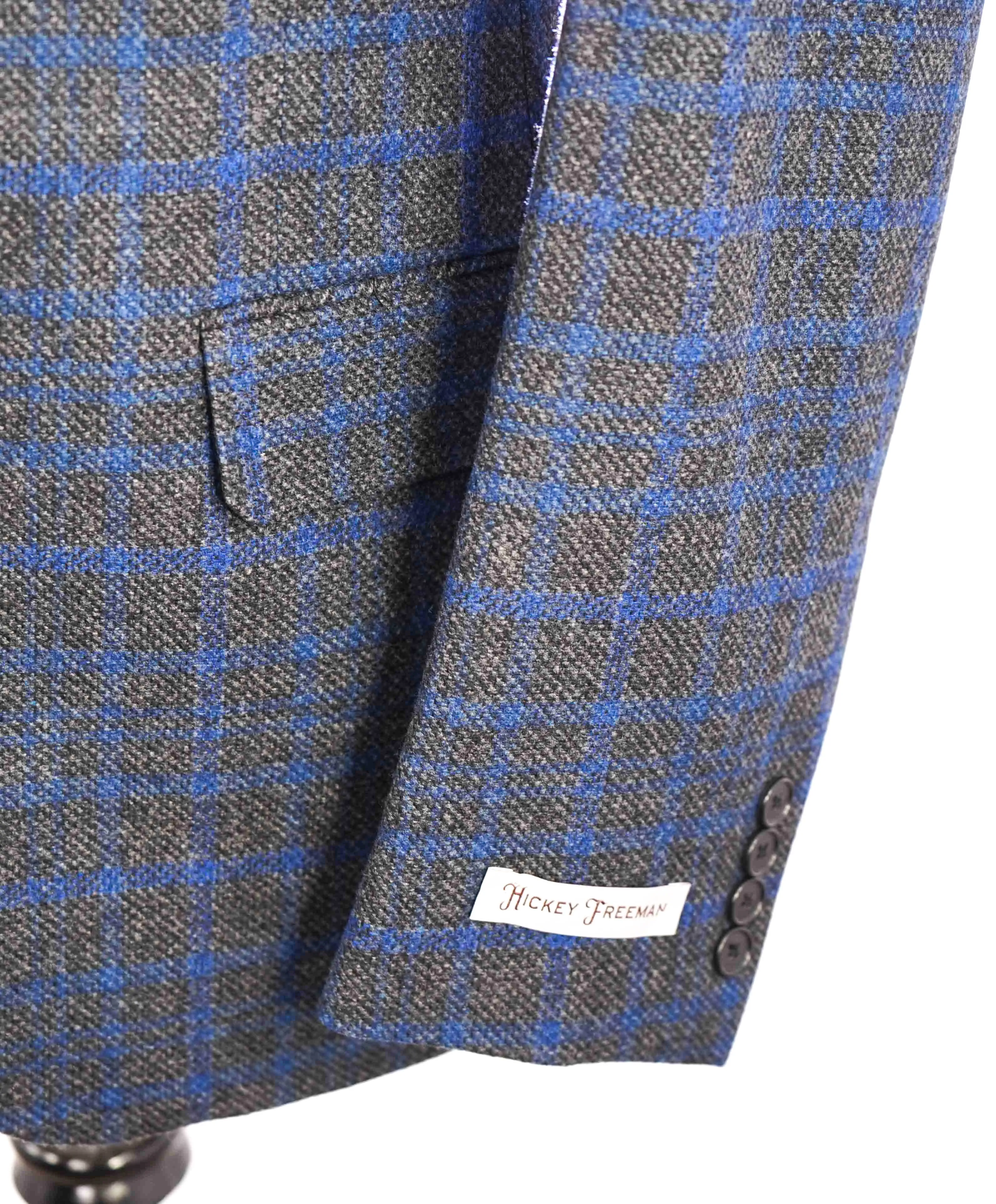 $895 HICKEY FREEMAN - Blue & Gray Check Plaid CASHMERE & WOOL Blazer - 38R