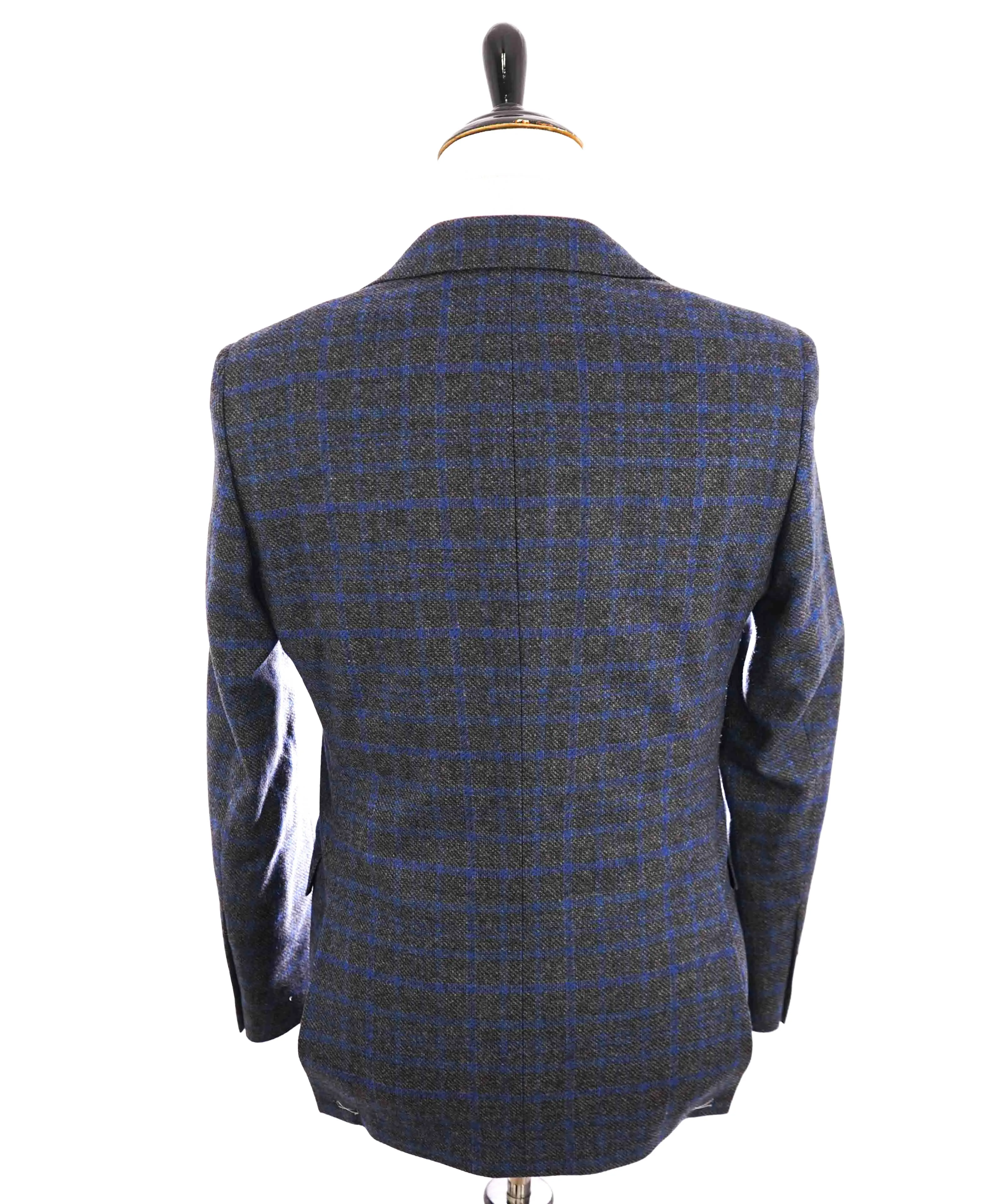$895 HICKEY FREEMAN - Blue & Gray Check Plaid CASHMERE & WOOL Blazer - 38R