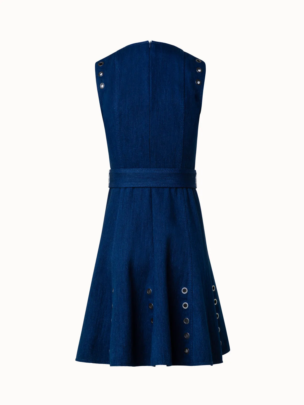 A-Line Denim Stretch Dress with Eyelet Detail