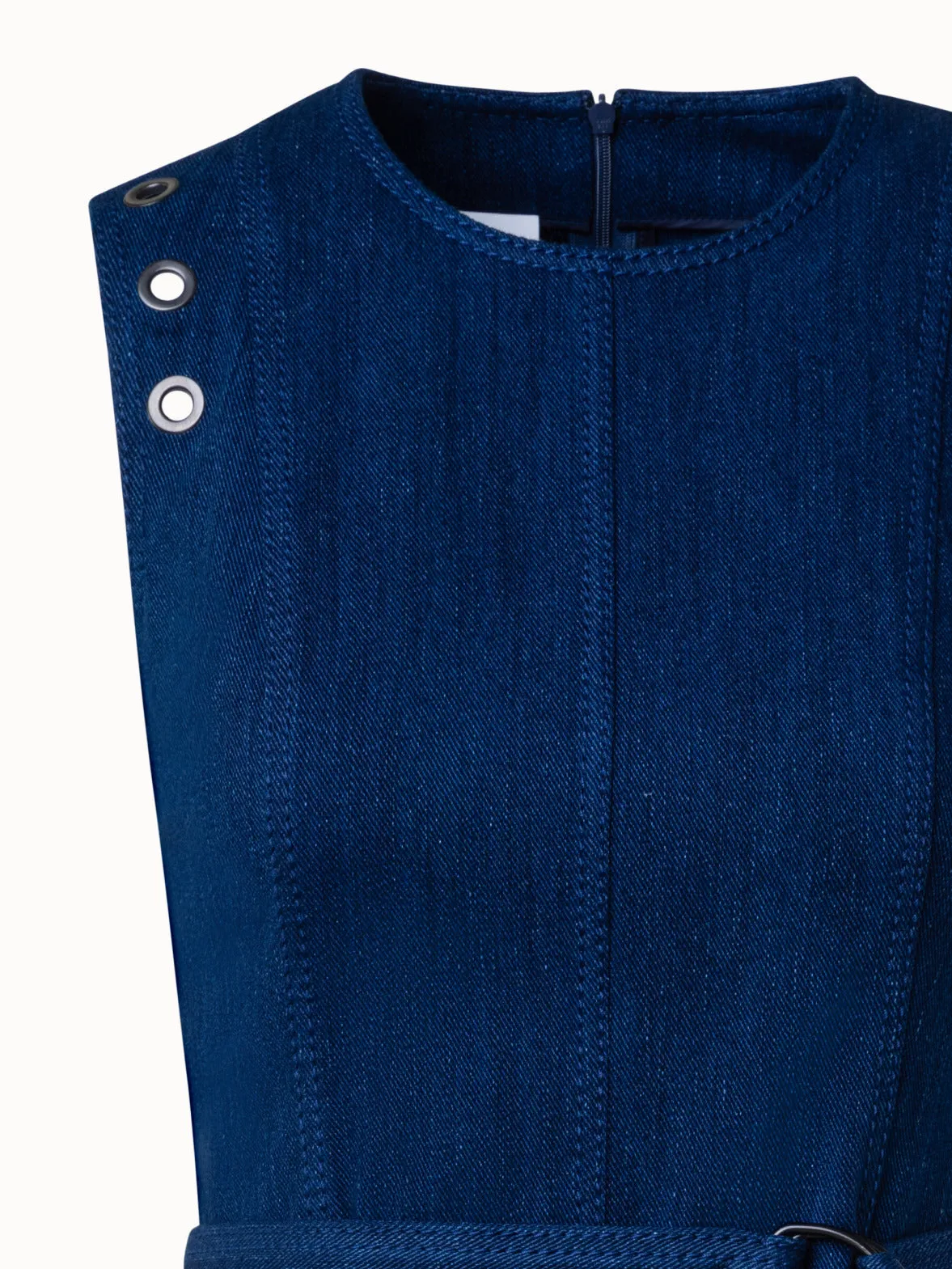 A-Line Denim Stretch Dress with Eyelet Detail