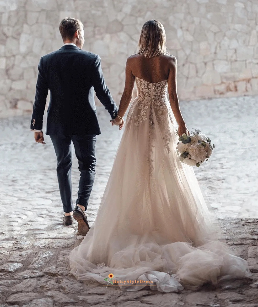 A line Sexy Sheer Lace Wedding Dress