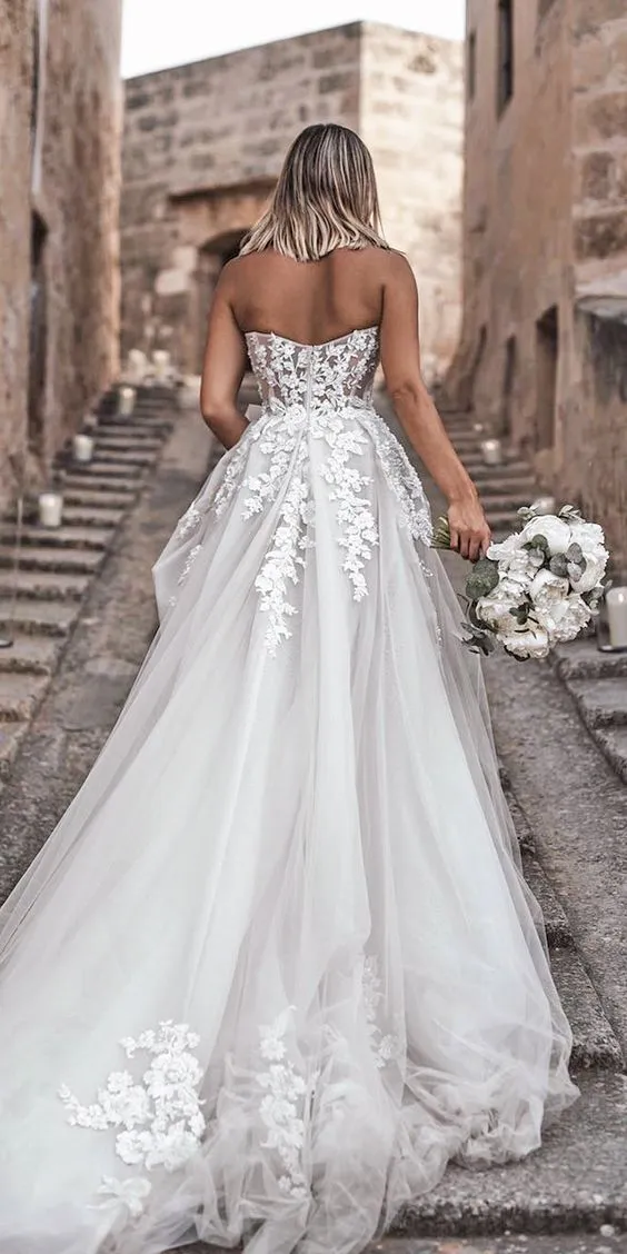 A line Sexy Sheer Lace Wedding Dress