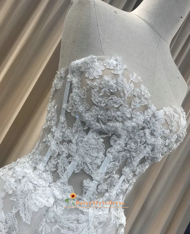 A line Sexy Sheer Lace Wedding Dress