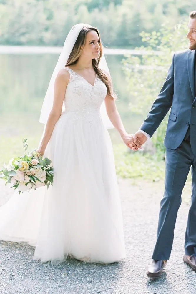 A-line Soft Tulle Bridal Gown with Appliqued Bodice