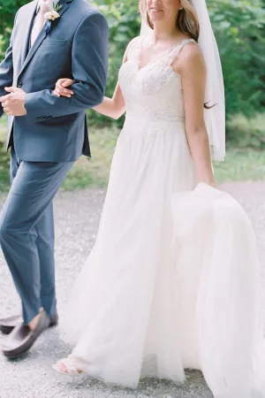 A-line Soft Tulle Bridal Gown with Appliqued Bodice