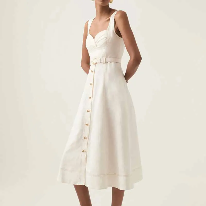A Line Solid Color Midi Dress With Belt