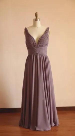 A line V-neckline Brown Bridesmaid Dress