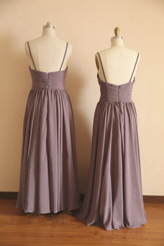 A line V-neckline Brown Bridesmaid Dress