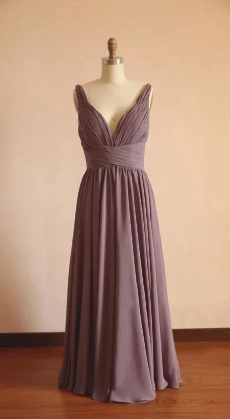A line V-neckline Brown Bridesmaid Dress