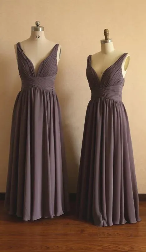 A line V-neckline Brown Bridesmaid Dress