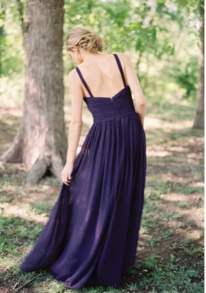 A line V-neckline Navy Blue Bridesmaid Dress