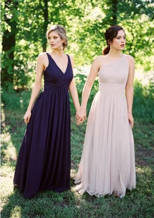 A line V-neckline Navy Blue Bridesmaid Dress