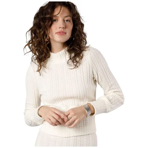 A2. XS - BOG BAND OF THE FREE Raquel Cable Knit Long Sleeve Black Knit Top NEW