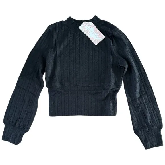 A2. XS - BOG BAND OF THE FREE Raquel Cable Knit Long Sleeve Black Knit Top NEW
