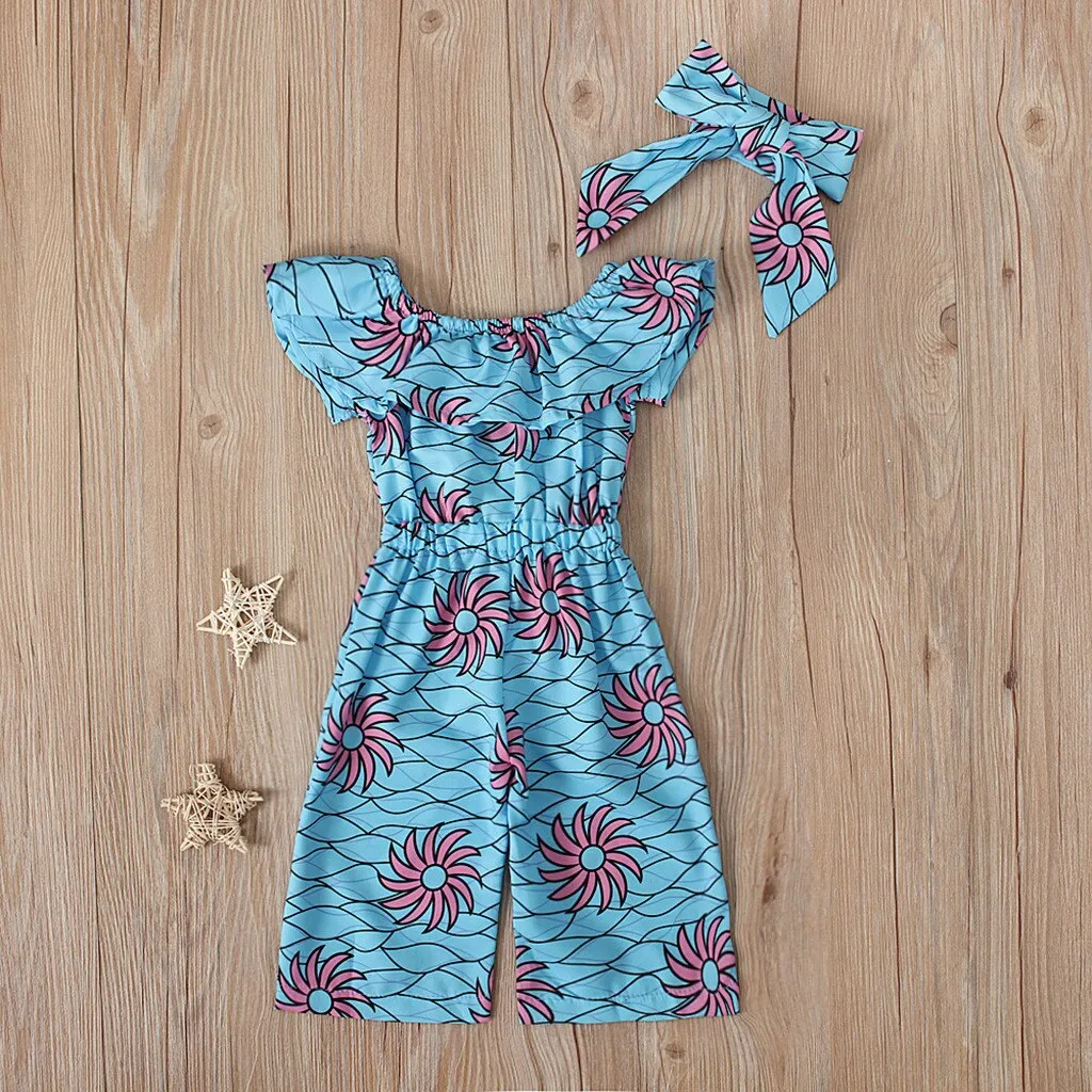 African Floral Cotton Romper with Head Wrap